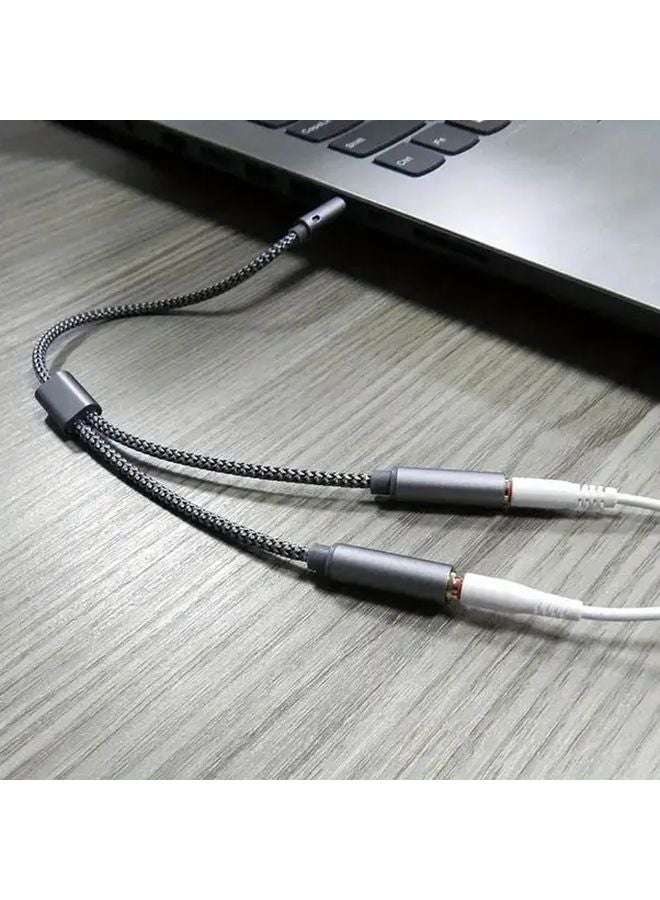Gray 3 5mm Audio Splitter Cable One Male to Two Female Gold Plated Nylon Braided - Image 5